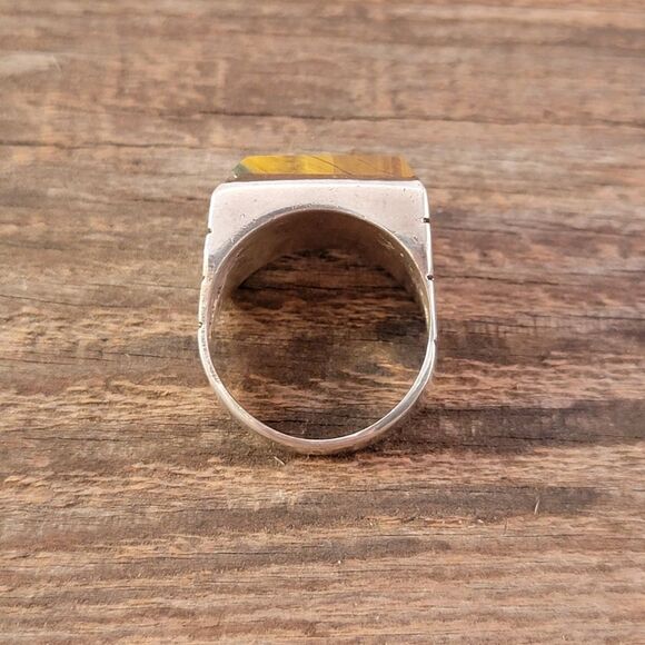 Vintage Sterling Beveled Tiger's Eye Rectangle Ring - Picture 6 of 10